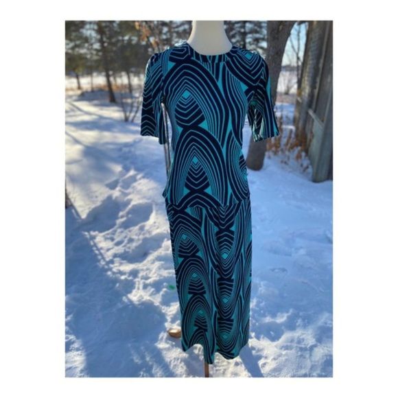 Vintage 60s Skirt Set Stretch A-Line Green Black - Picture 5 of 14